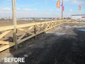 Model home parking lot fence, before staining